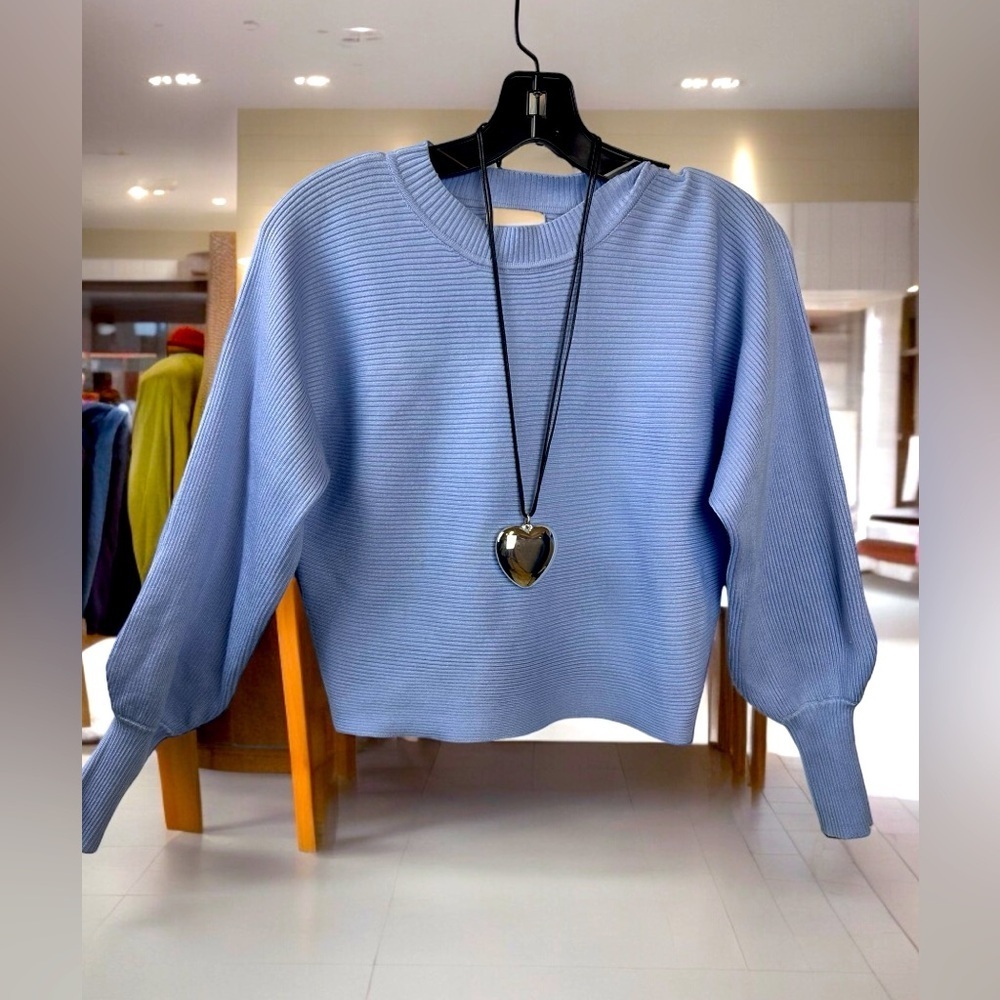 Pink Rose Blue Sweater Size Small Soft Knit Pullover Ribbed Cute Top